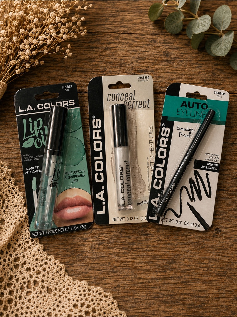 L.A.Colors Make Up Lip Oil‎ Highlighter Eyeliner Bundle Set